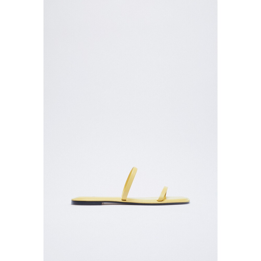 Yellow Zara Leather Square Toe Slip-On Slides Sandals (NWT) - Picture 2 of 6